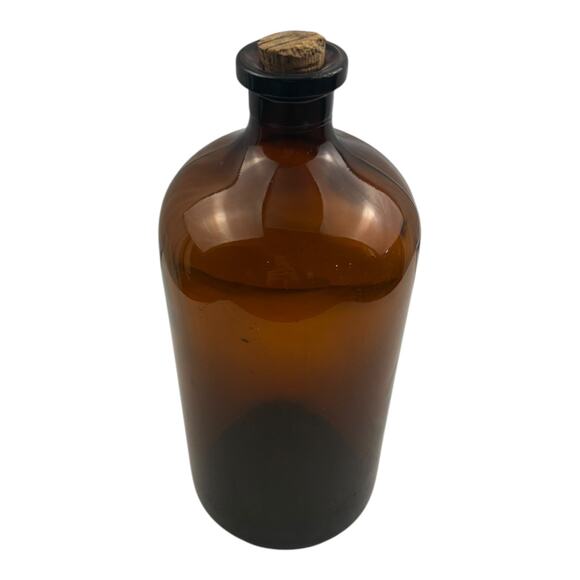 Vintage/ Antique Amber Glass Apothecary Bottle Cork Stopper, Pharmacy, Large 13” - Picture 1 of 12